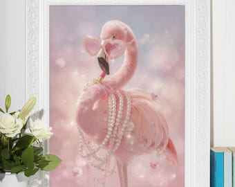 Coquette Flamingo Print Set | Pastel Pink Girly Room Decor (Digital Download)