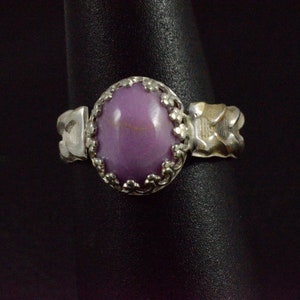 Lavender Jade wide band Sterling Silver Ring Size 5 1/2