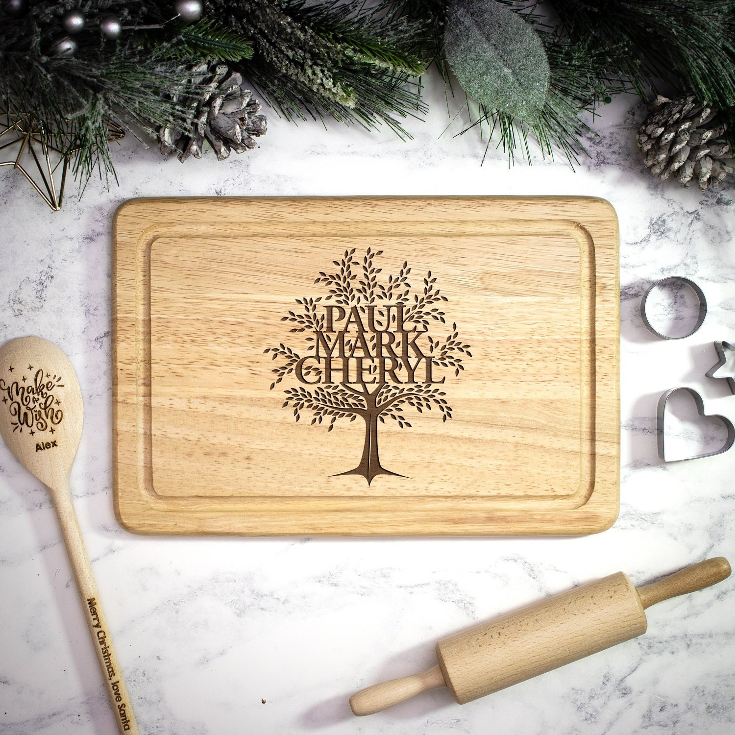 Cadeau Personnalisé de Noël Planche à Découper d'arbre Généalogique