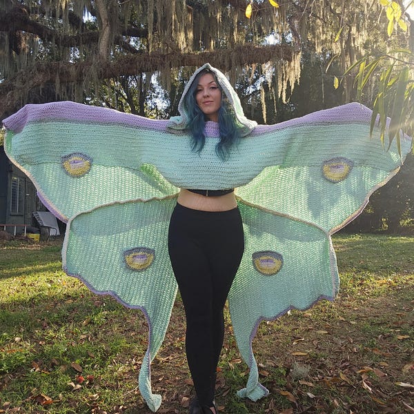 Capa de ganchillo Luna Moth para niños y adultos: TUTORIAL DE PATRÓN