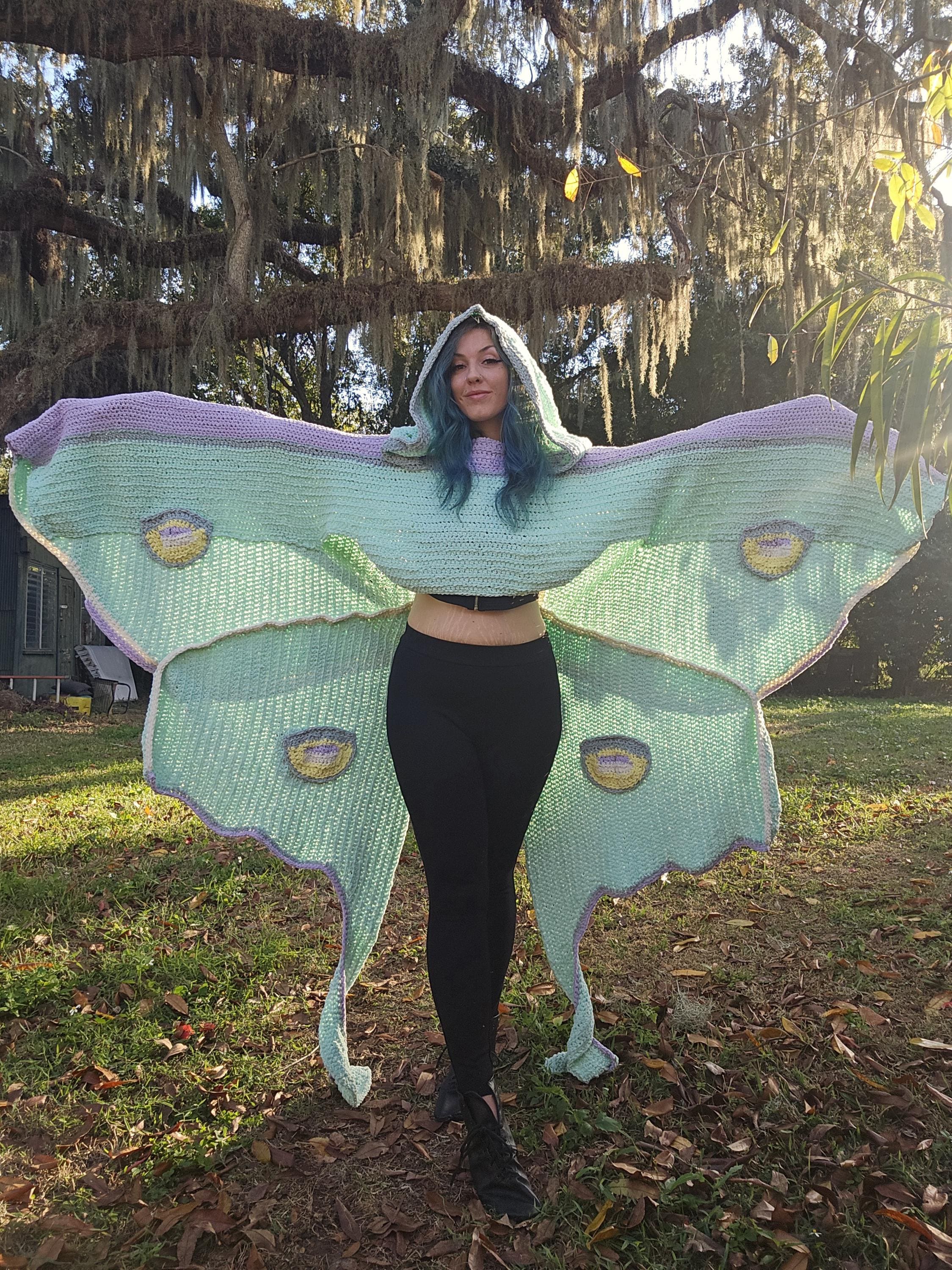 29 Cloak Crochet Patterns for Dramatic Layers, Cozy Texture, and Costume-Worthy Style 17 Luna Moth Crochet Cloak Kid & Adult Pattern Tutorial