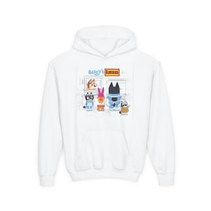 Bluey meets Bobs burger - Hoodie, Cartoon Character Mashup, Kids Hooded Sweatshirt, Fun TV Show Mashup, Youth Sweatshirt