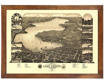 24x36 Vintage Reproduction Map Lake Geneva Wisconsin Walworth County 1882