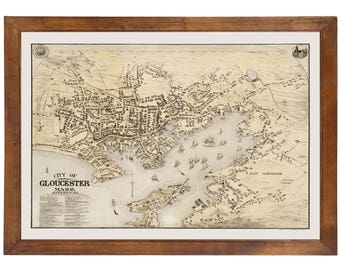 Gloucester, MA 1873 Bird's Eye View; 24x36 Print from a Vintage Lithograph