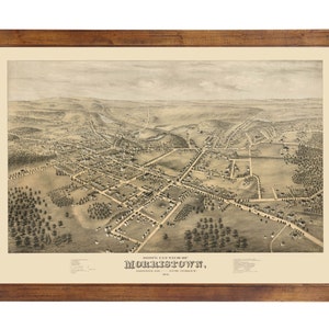 Morristown, NJ 1876 Bird&#39;s Eye View; 24&quot; x 36&quot; Print from a Vintage Lithograph (does not include frame)