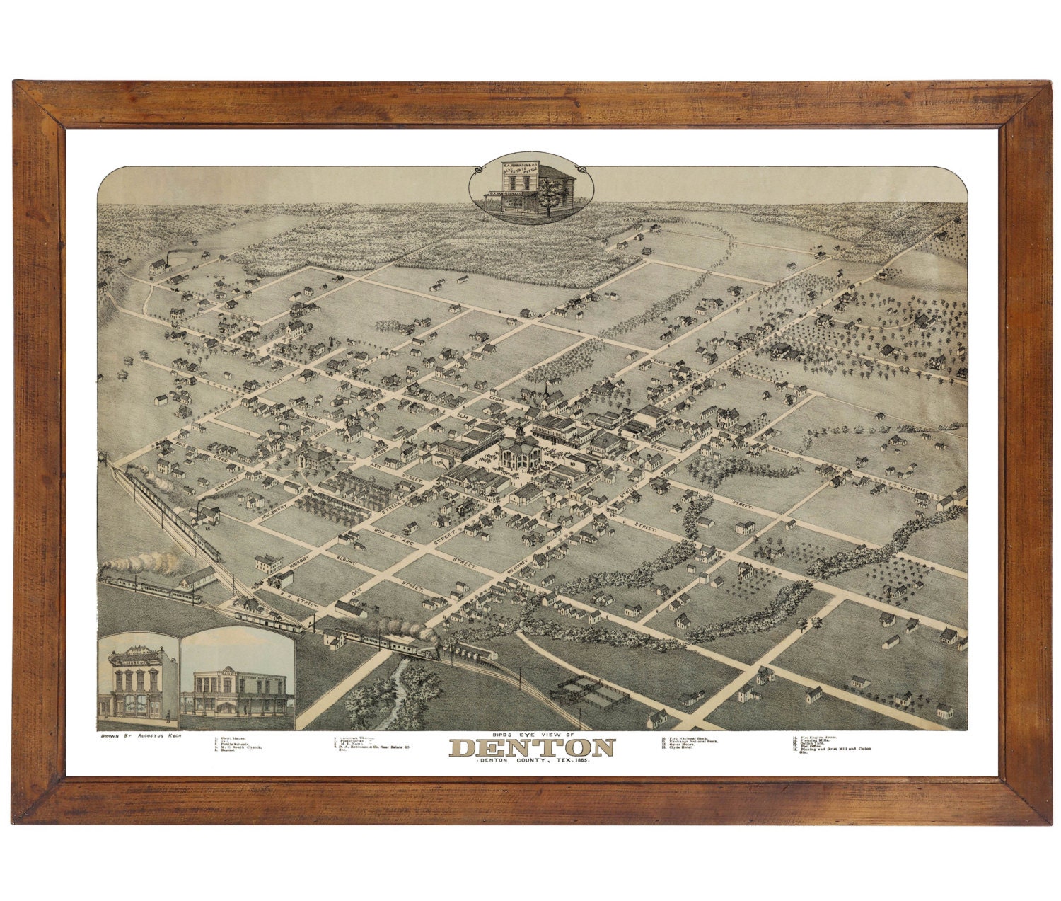 Denton TX 1883 Bird's Eye View 24 X 36 Print Etsy