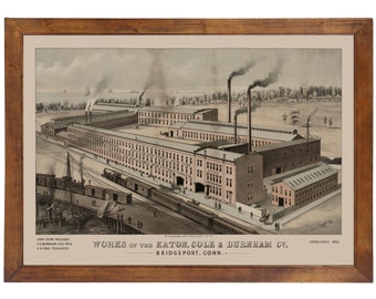 Bridgeport, CT [Eaton Iron Works] 1881 Bird's Eye View; 24x36 Print from a Vintage Lithograph