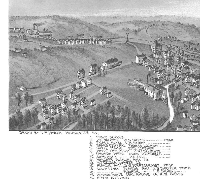Windber, PA 1900 Bird's Eye View 24x36 Print From a Vintage Lithograph