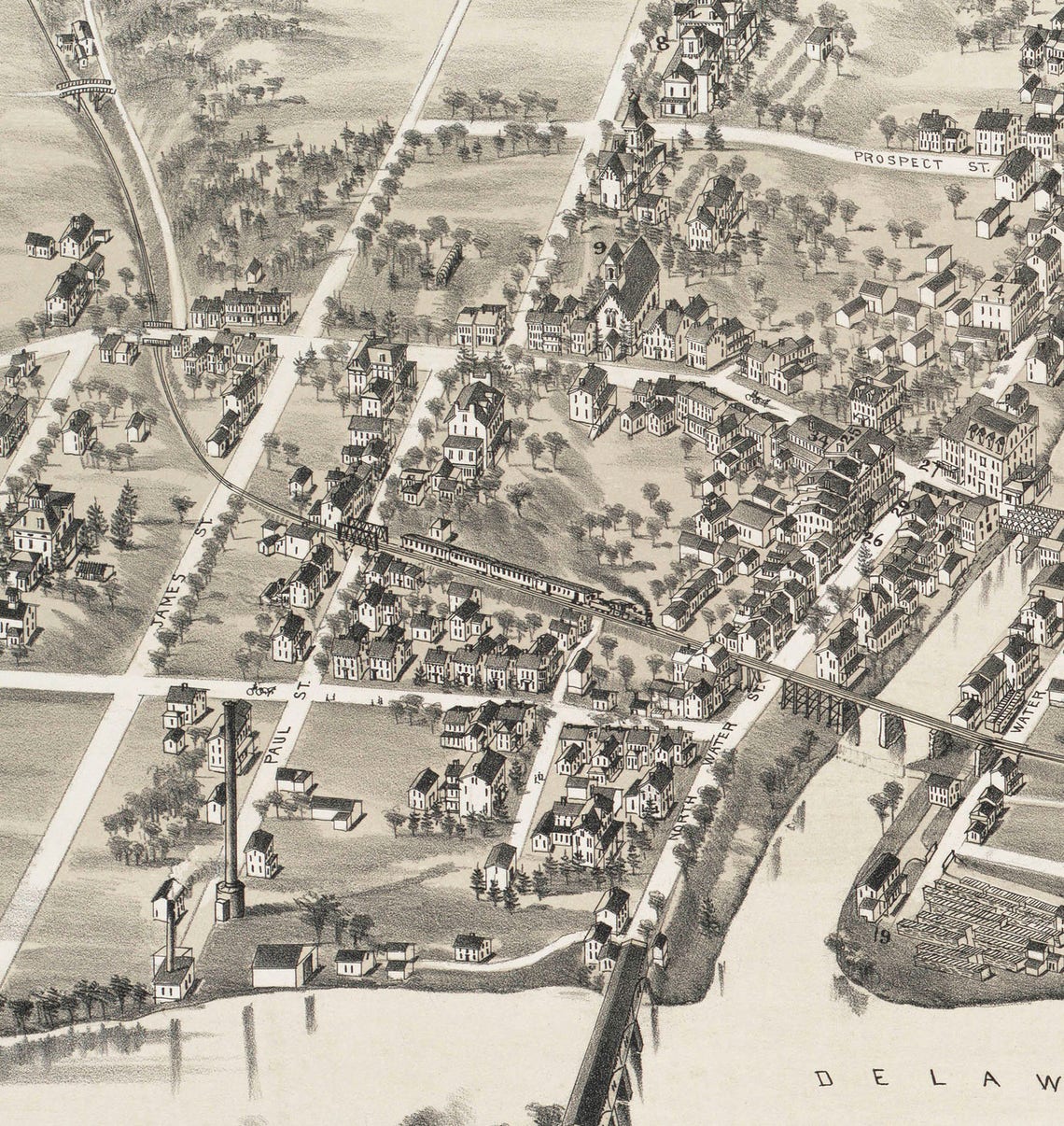 Belvidere NJ 1883 Bird's Eye View 24x36 Print From a Etsy