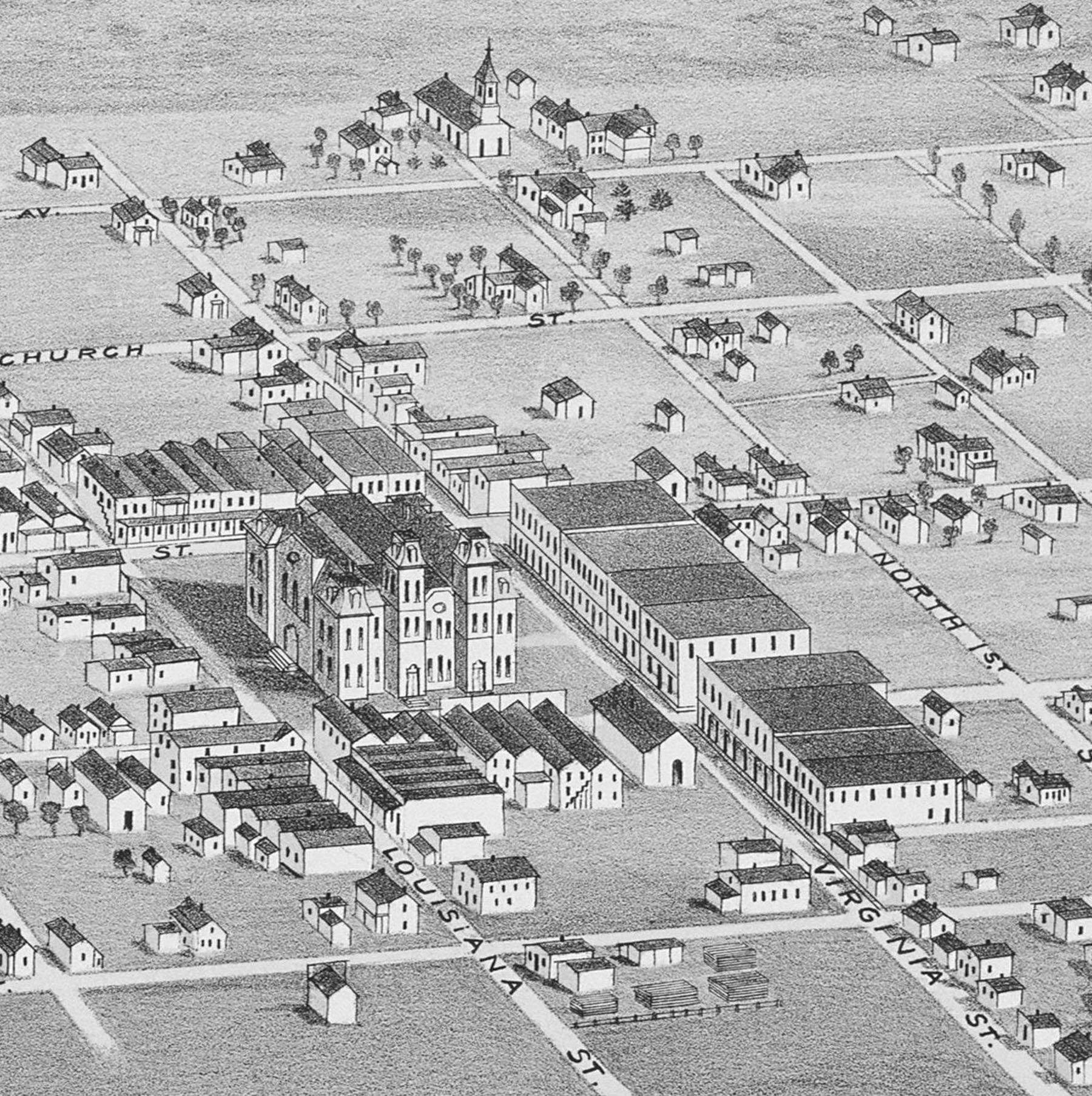 Mckinney TX 1876 Bird's Eye View 24x36 Print From a Etsy