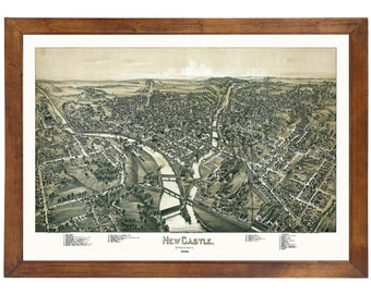 New Castle, PA 1896 Bird's Eye View; 24x36 Print from a Vintage Lithograph