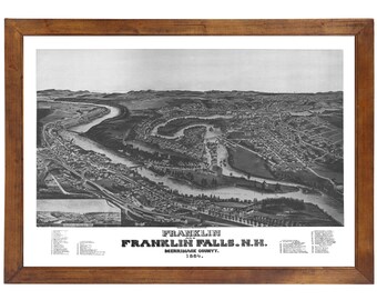 Franklin, NH 1884 Bird's Eye View; 24x36 Print from a Vintage Lithograph