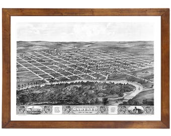 Marengo, IA 1868 Bird's Eye View; 24x36 Print from a Vintage Lithograph