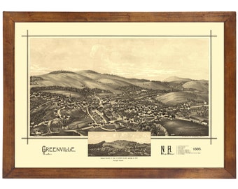 Greenville, NH 1886 Bird's Eye View; 24x36 Print from a Vintage Lithograph