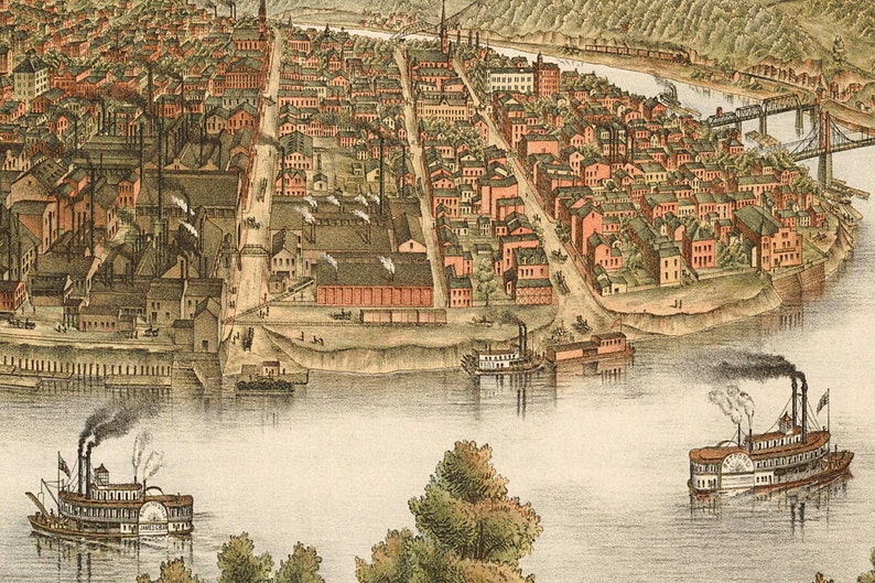 Mckeesport PA 1893 Bird's Eye View 24x36 Print From a Etsy