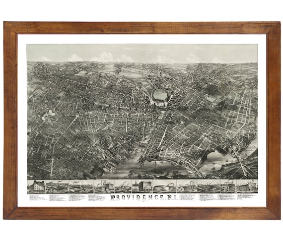 Providence, RI 1882 Bird's Eye View; 24" x 36" Print from a Vintage Lithograph (does not include frame)
