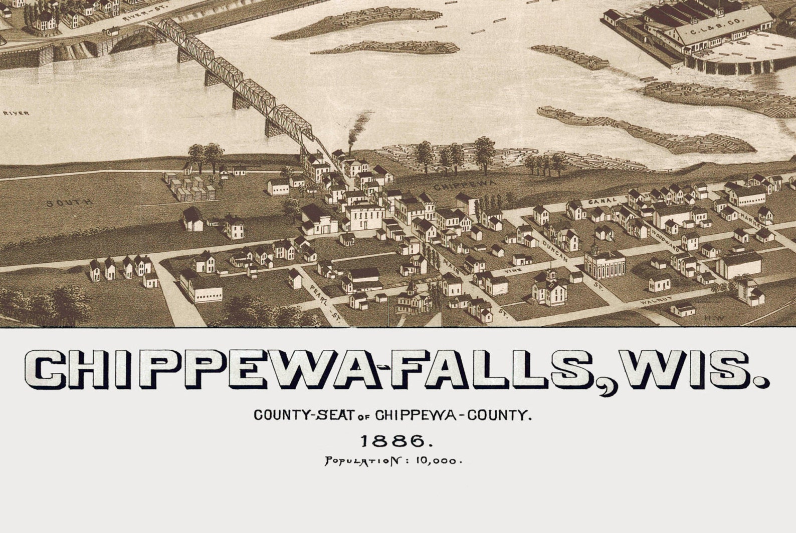 Chippewa Falls WI 1886 Bird's Eye View 24 X Etsy