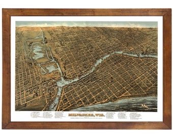 Milwaukee, WI 1872 Bird's Eye View; 24x36 Print from a Vintage Lithograph