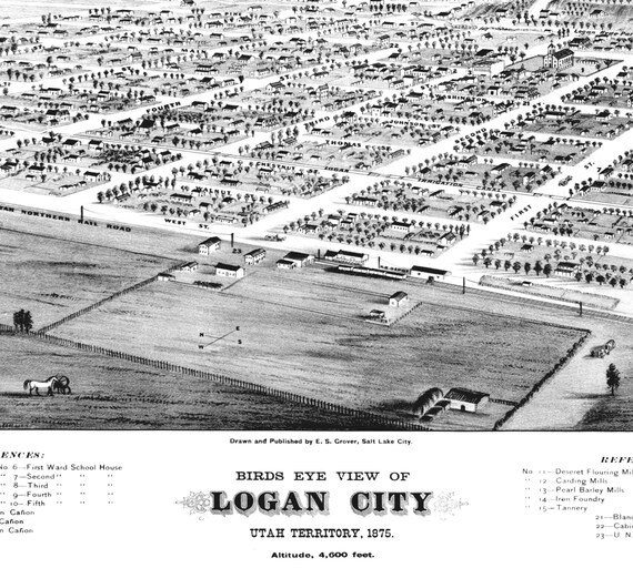 24x36 1875 Brigham City Utah Vintage Old Panoramic City Map