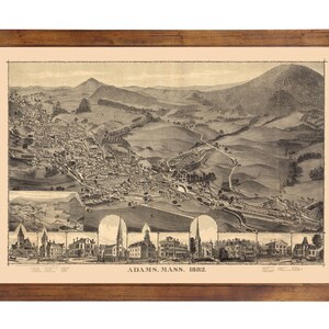Adams, MA 1882 Bird&#39;s Eye View; 24&quot; x 36&quot; Print from a Vintage Lithograph (does not include frame)