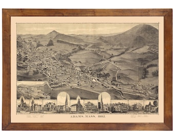 Adams, MA 1882 Bird's Eye View; 24" x 36" Print from a Vintage Lithograph (does not include frame)