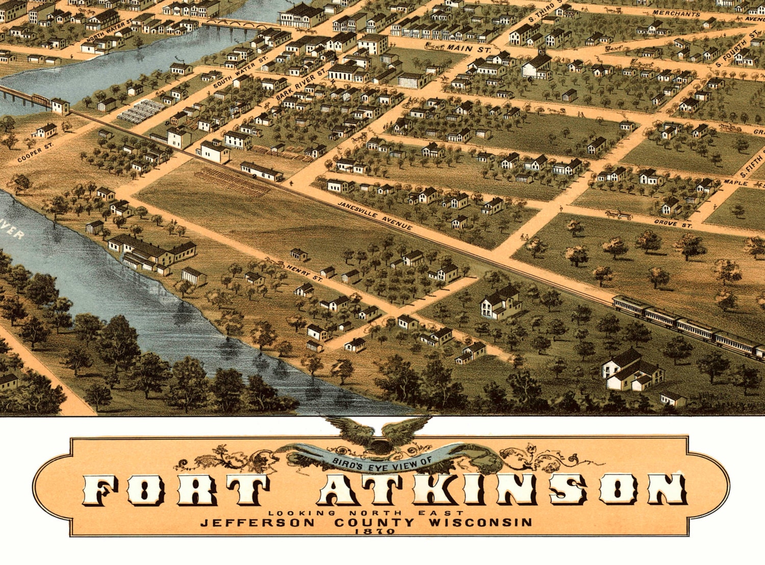 Fort Atkinson WI 1870 Bird's Eye View 24x36 Print From a - Etsy