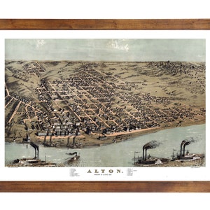 Alton, IL 1867 Bird&#39;s Eye View; 24&quot; x 36&quot; Print from a Vintage Lithograph (does not include frame)