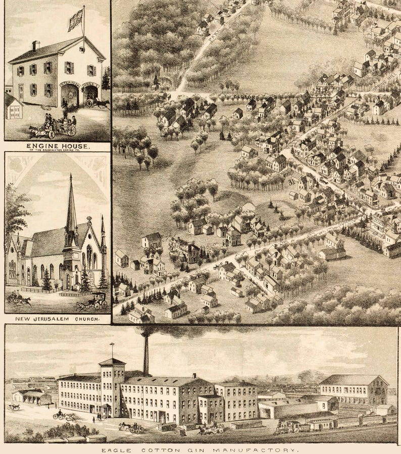 Bridgewater MA 1887 Bird/'s Eye View; 24x36 Print from a Vintage Lithograph