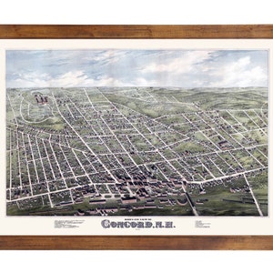Concord, NH 1875 Bird&#39;s Eye View; 24x36 Print from a Vintage Lithograph