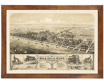 Sea Isle City, NJ 1885 Bird's Eye View; 24x36 Print from a Vintage Lithograph