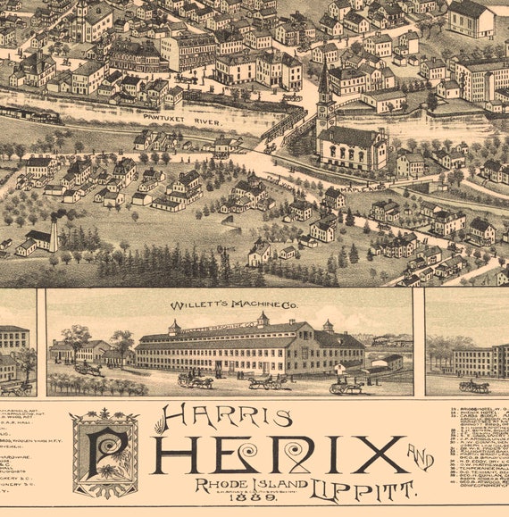 Harris & Phenix, RI 1889 Bird's Eye View; 24x36 Print From a