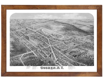 Goshen, NY 1874 Bird's Eye View; 24x36 Print from a Vintage Lithograph