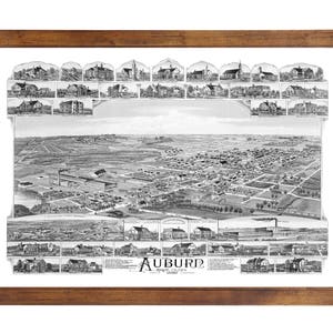 Auburn, RI 1890 Bird&#39;s Eye View; 24&quot; x 36&quot; Print from a Vintage Lithograph (does not include frame)