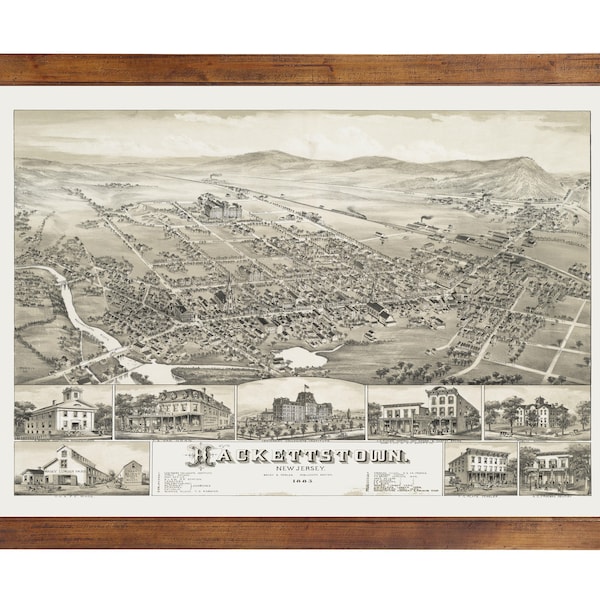 Hackettstown, NJ 1883 Bird's Eye View; 24x36 Print from a Vintage Lithograph