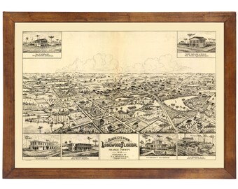 Longwood, FL 1885 Bird's Eye View; 24x36 Print from a Vintage Lithograph