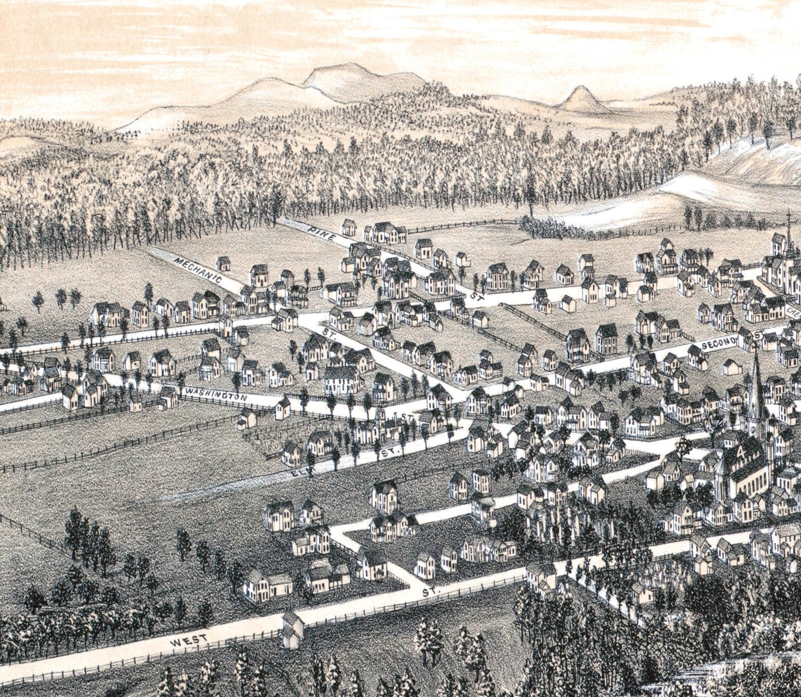 Fair Haven, VT 1886 Bird's Eye View 24x36 Print from a Vintage