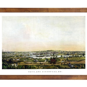 Saco & Biddeford, ME 1850 Bird&#39;s Eye View; 24x36 Print from a Vintage Lithograph