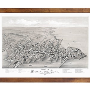 Stonington, CT 1879 Bird&#39;s Eye View; 24x36 Print from a Vintage Lithograph