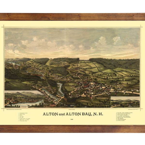 Alton & Alton Bay, NH 1888 Bird's Eye View; 24" x 36" Print from a Vintage Lithograph (does not include frame)