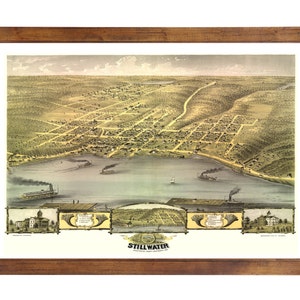 Stillwater, MN 1870 Bird&#39;s Eye View; 24&quot; x 36&quot; Print from a Vintage Lithograph (does not include frame)