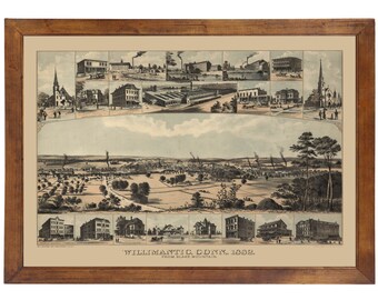Willimantic, CT 1882 Bird's Eye View; 24x36 Print from a Vintage Lithograph
