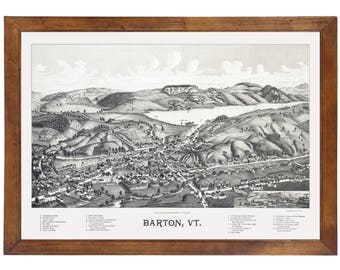 Barton, VT 1889 Bird's Eye View; 24x36 Print from a Vintage Lithograph