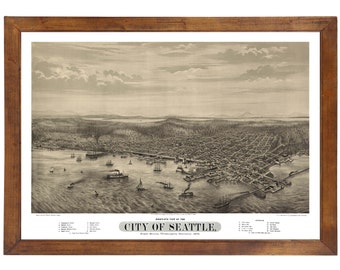 Seattle, WA 1878 Bird's Eye View; 24x36 Print from a Vintage Lithograph