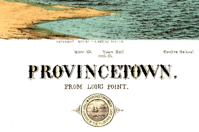 Provincetown, MA 1877 Bird's Eye View 24 x 36 Print from a Vintage Lithograph does not include frame image 2