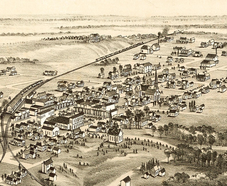 Ladonia TX 1891 Bird's Eye View 24x36 Print From a Etsy