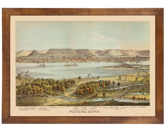 Winona, MN 1874 Bird's Eye View; 24x36 Print from a Vintage Lithograph