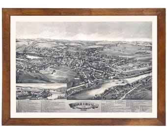 Caribou, ME 1893 Bird's Eye View; 24x36 Print from a Vintage Lithograph
