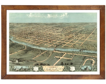 Iowa City, IA 1868 Bird's Eye View; 24" x 36" Print from a Vintage Lithograph (does not include frame)