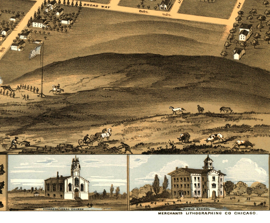 Decorah, IA 1870 Bird's Eye View 24x36 Print from a Vintage Lithograph Etsy France