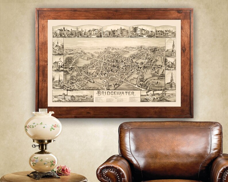 Bridgewater MA 1887 Bird/'s Eye View; 24x36 Print from a Vintage Lithograph